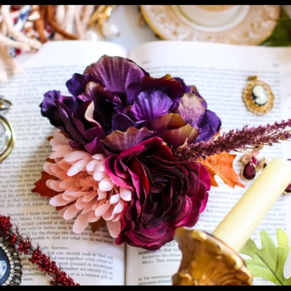 Hair Accessory Wedding Pinup Hair Flower Clip Purple Peony, Blush Mum, Heather